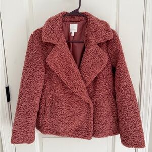 LC Lauren Conrad Plush Teddy Jacket in Mauve